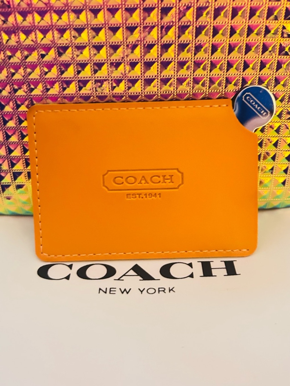 RARE Coach Mirror with Genuine Leather Holder/ Keychain/ Bag Charm